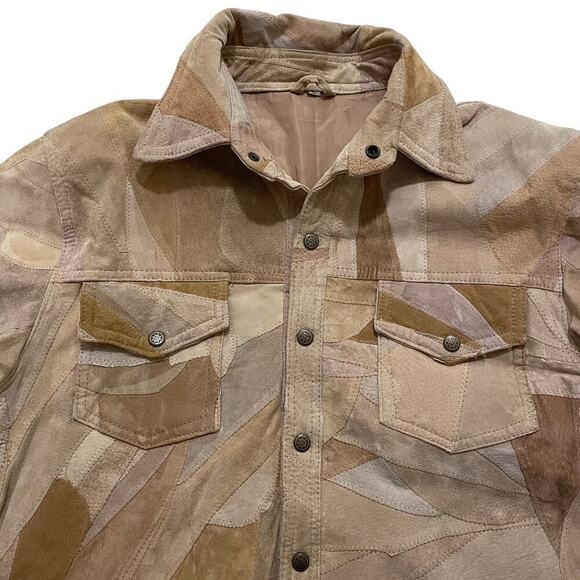 Patchwork Suede Jacket L | Genuine Leather, 70s Western Boho, Lined, Snap Front - Picture 3 of 12